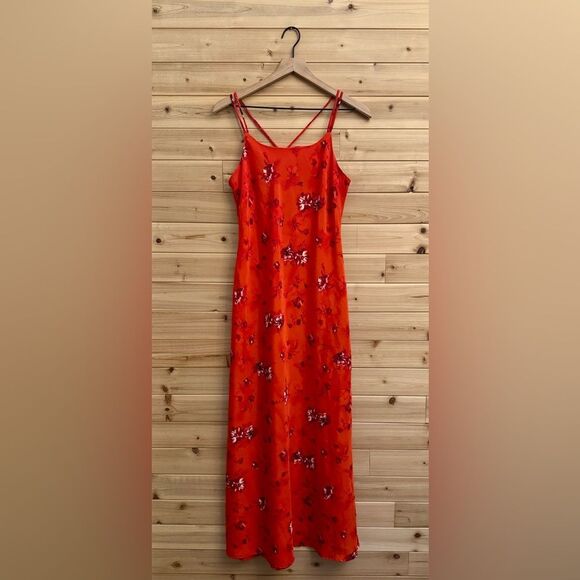 Jodi Michaels Size Small Romantic Floral Sundress Crisscross Tie Back Maxi Dress - Picture 1 of 12